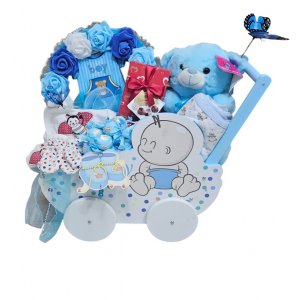 עגלת עץ כחול