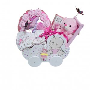 עגלת עץ ורוד