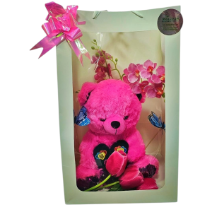 תיק קרטון דובי פרחים סינתטי