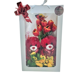 תיק קרטון דובי 2 פרחים סינתטי